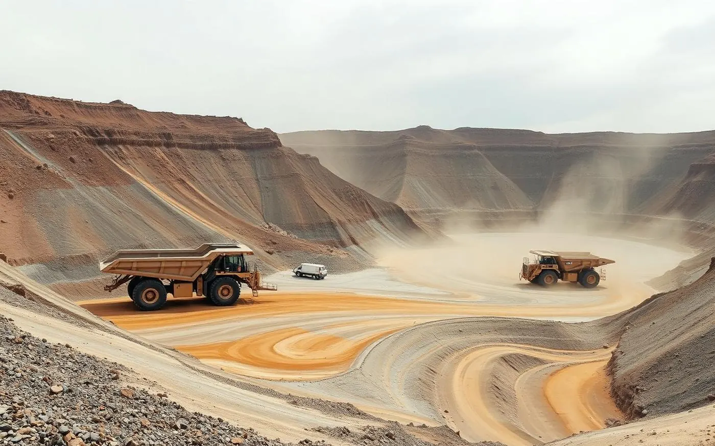 Open-pit gold mine benches viewed from the rim